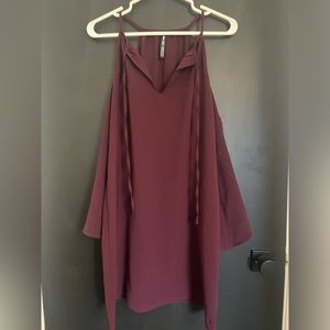 Burgundy - Open Shoulder Dress